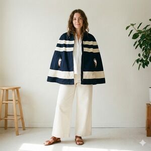 See By Chloe Striped Cape Jacket Coat Womens 36 US 4 Black Cream Made in Italy